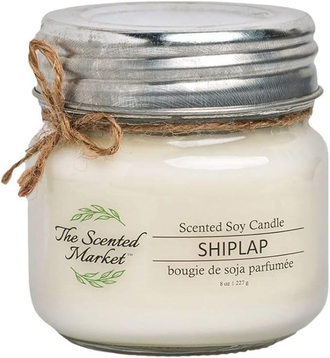 The Scented Market Aromatherapy Soy Wax Candle Shiplap 8 oz Mason Jar, Over 50 Hours of Burn Time, Ideal for Home Decor and Gifts