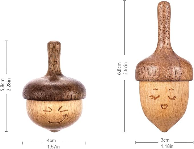 AhfuLife Wooden Spinning Top, Forever Spinning Top with Cute Facial Expression, Wood Physics Relaxation Handmade Gift (Pack of 2)