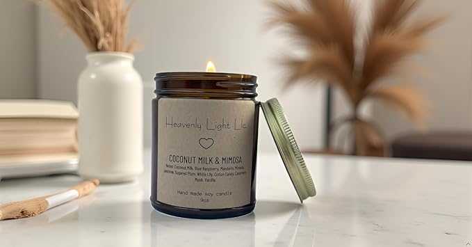 Heavenly Light LLC Coconut Milk & Mimosa 100% Non-Toxic 9 oz Scented Soy Wax Candles