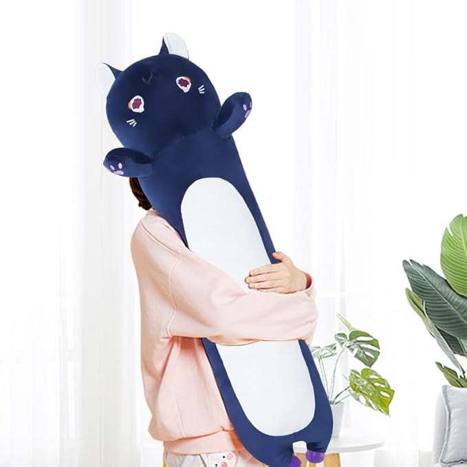 Long Cat Body Pillow for Kids, Cute Cat Stuffed Animals Gifts for Girls, Long Cat Plush Toy for Birthday, Soft Cat Plushies Pillow (DevilCAT with Skull, 35.4in/90cm)