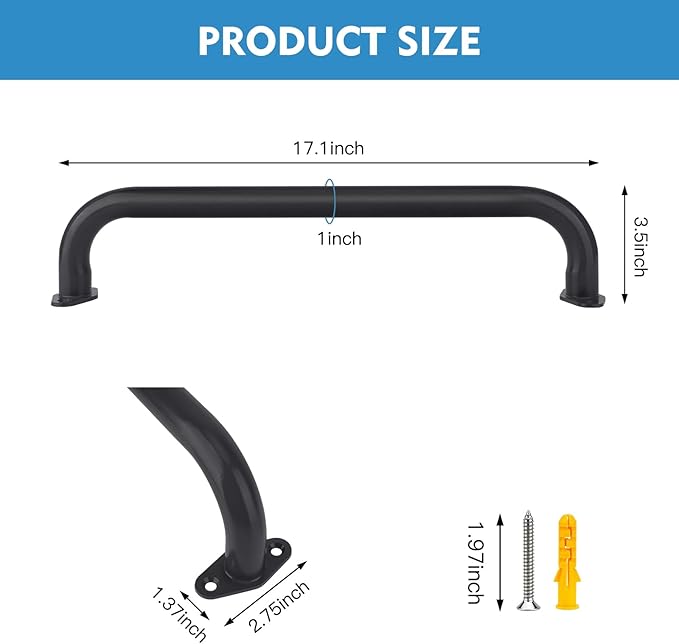 BiJun17 inch Metal Playground Handles,Monkey Bars Indoor Heavy Duty Ceiling Grab Bars for Indoor Outdoor Playgrounds Climbing Frames,Treehouses and Wall ladders (Black Set of 6)