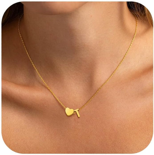 Heart Initial Necklaces for Women Girls, 18K Gold Plated A-Z Initial Necklace Tiny Heart Necklace Dainty Gold Initial Necklaces for Women Trendy Jewelry Gifts for Teen Girls
