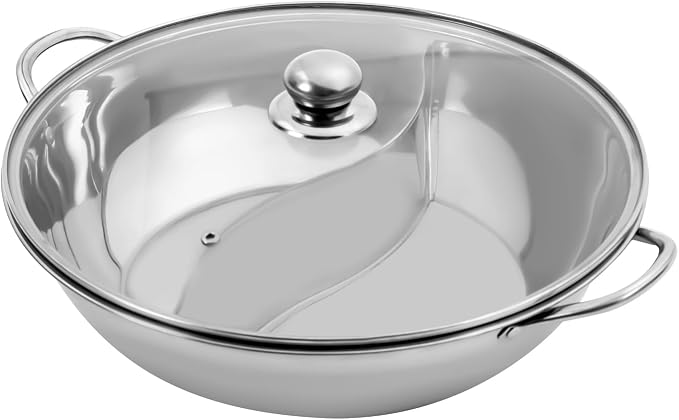 Shabu Shabu Pot, Stainless Steel Hot Plate Cookware Set Ramen Cooker, Hot Pot Soup Base Korean BBQ Multi Cooker Stainless Steel Pot Set, 13 in Pot with Divider