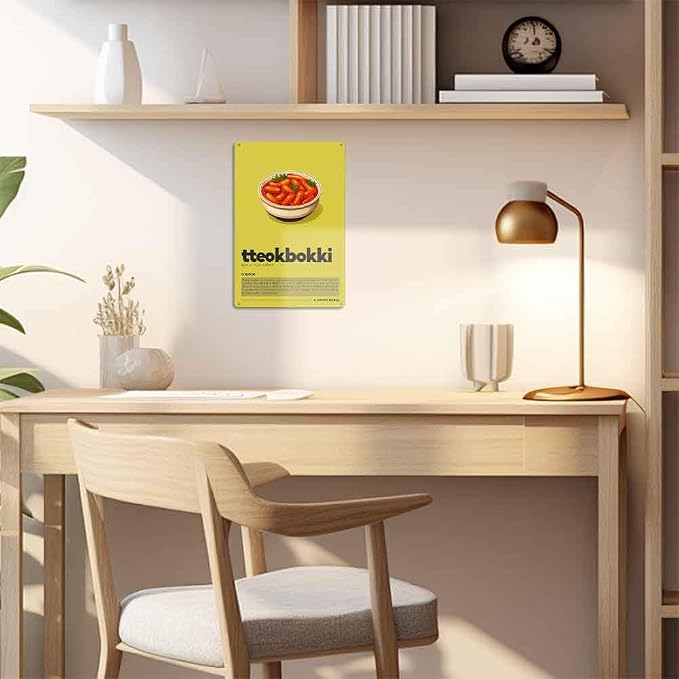 Aluminum Metal Wall Decor Sign Korean Tteokbokki Spicy Rice Cakes Print Art Sign 8X12 Inch For Home Living Room Kitchen Restaurant Dining Room Bar Cafe