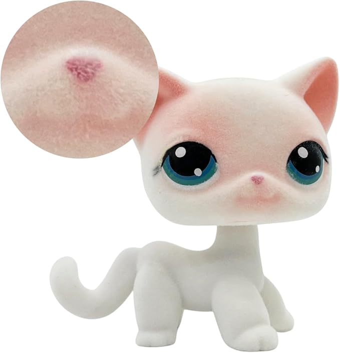 Custom Flocked Pet Shop Toy Fuzzy Animal Figure Short Hair Cat Kitty Kitten Deer OOAK (White #64-zr)