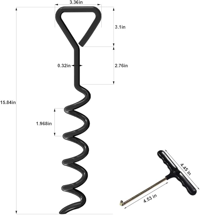 EURMAX USA Windproof Trampoline Stakes Anchor Kit-4pcs Steel Corkscrew Anchor,Heavy Duty Tie Down Kit with T-Hook&Reinforced Safety Straps,Secure Weatherproof Protection for Trampolines,Tents&Playsets