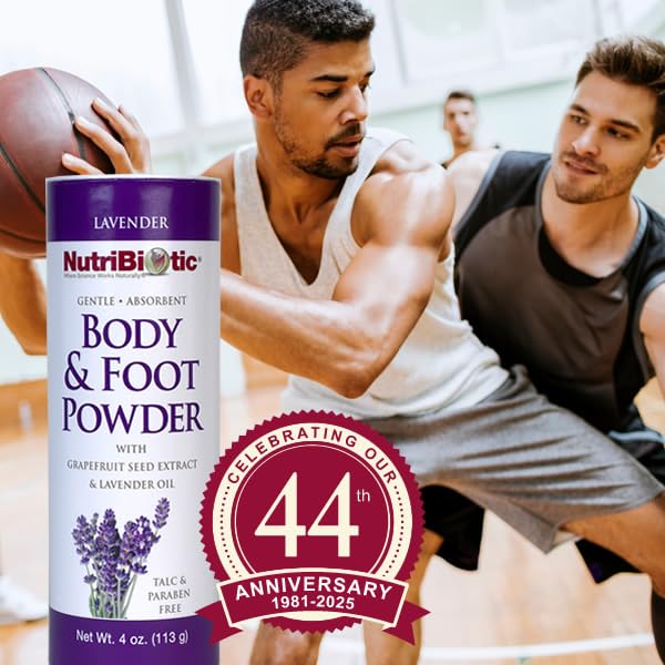 NutriBiotic – Body & Foot Powder with Lavender Essential Oil, 4 Oz | with Grapefruit Seed Extract | Vegan & Non-GMO | Talc, Paraben & Gluten Free | Gentle & Absorbent