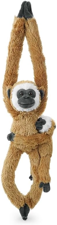 2pcs Monkey Hanging Stuffed Animal Mother with Baby Hangs Plush Toys, Hooks and Stuffed Animals with Rings for Kids 4-8, Gifts for Boys and Girls (Brown