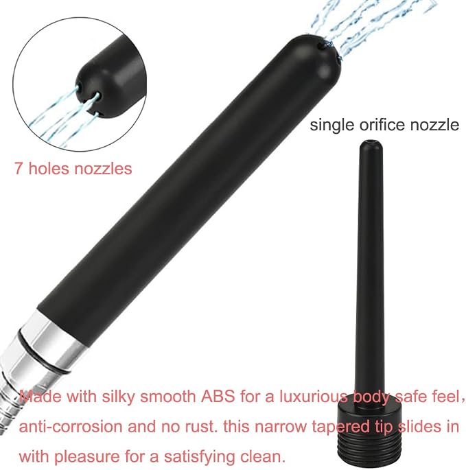 Douche Enema Nozzle With On/Off Water Control Valve Switch, Shower Attachment for Men and Women Portable Cleaner, Colonic System Kit for Most Shower Systems - ABS Black