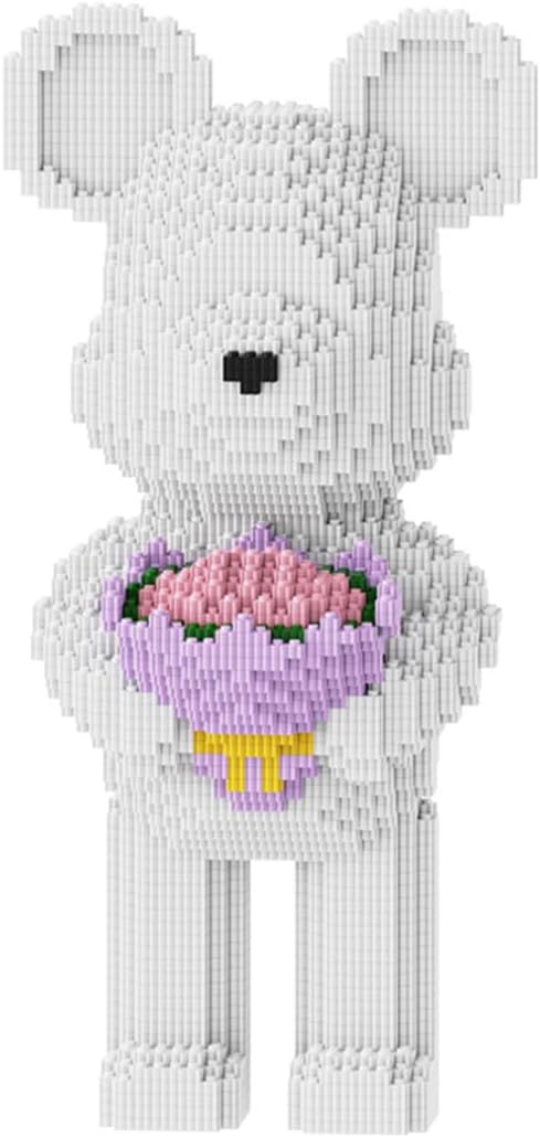 Bridal Bouquet Bear Building Block Set Violence Building Blocks, White Bear Micro Blocks(3827PCS) Gifts for Adults and Children