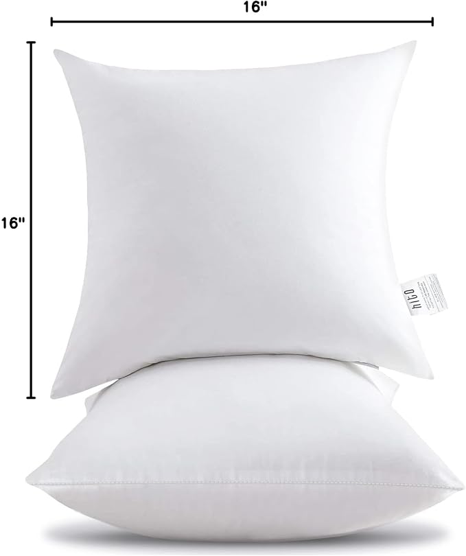 HITO 16x16 Pillow Inserts (Set of 2)- 100% Cotton Covering Down Alternative Throw Pillows White for Couch Bed Sofa