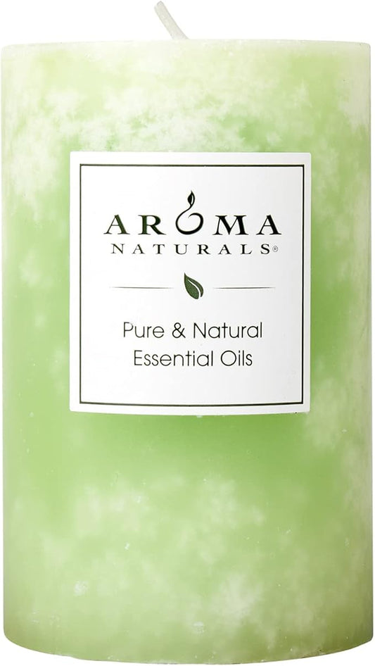 Aroma Naturals Litsea Cubeba and Bergamot Essential Oil Green Scented Pillar Candle, Verbena, 2.5 inch x 4 inch