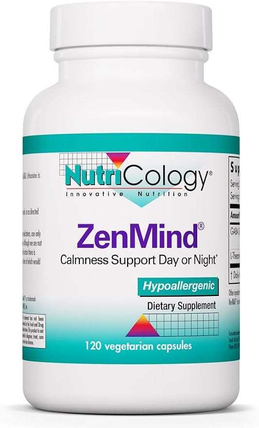 Nutricology ZenMind - 550 mg GABA & 200 mg L-Theanine - Calmness & Relaxation Support Day or Night - Non-Drowsy Formula - Vegetarian Capsules - 60 Servings - 120 Capsules