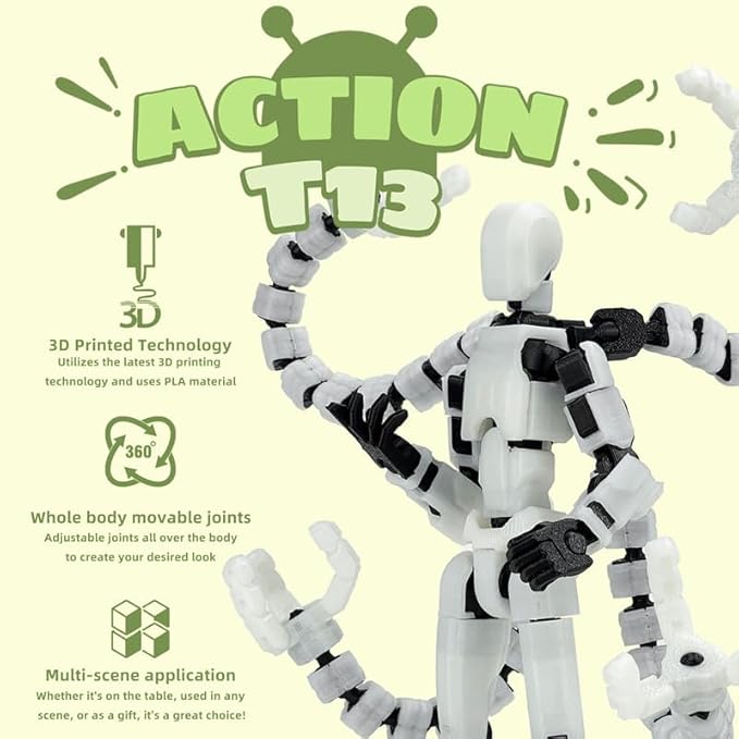 T13 Action Figure, Assembly Completed Dummy 13 Action Figures,T 13 3D Printed Toys - The Premium Action Figures for Sci-Fi Enthusiasts,Four Claws Robot (White - Glows in The Dark, 7.2 Inch)