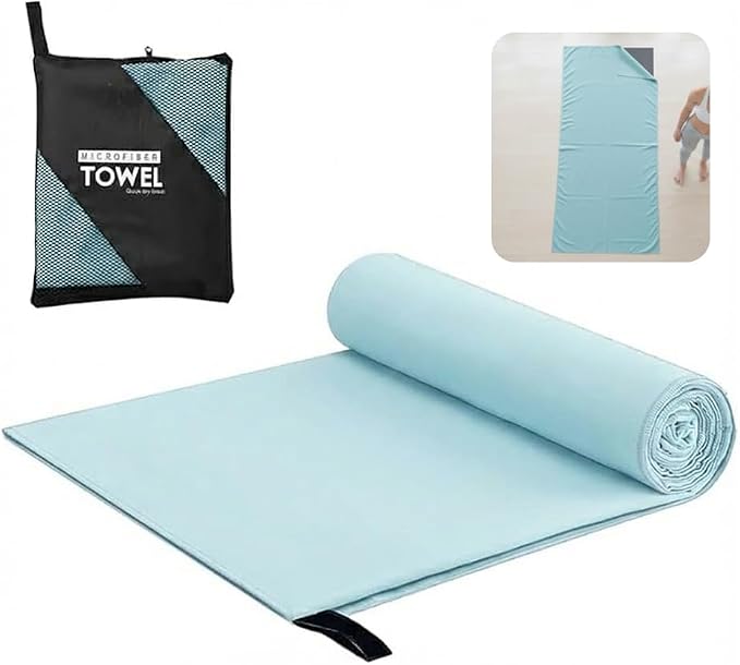 Hot Yoga Towel for Mat, Microfiber Yoga Mat Towel 71" x 31.5", Sweat Absorbent Quick Dry, Lightweight Gym Towel with Carry Bag for Yoga Pilates Workout(Lake Blue)