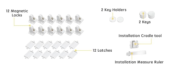 Vmaisi Adhesive Magnetic Cabinet Locks (12 Locks and 2 Keys) | Keeps dangerous things away from kids