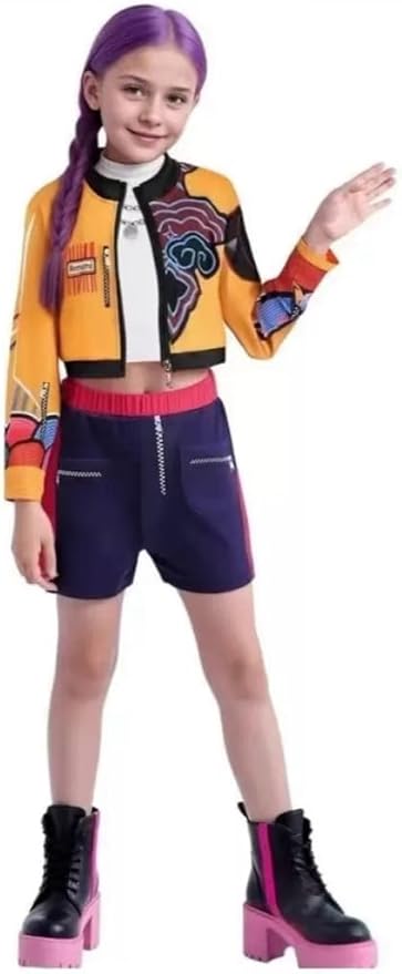 Girls Halloween Costume, Black and Yellow Polyester Top and Pants Set for Cosplay Events and Parties