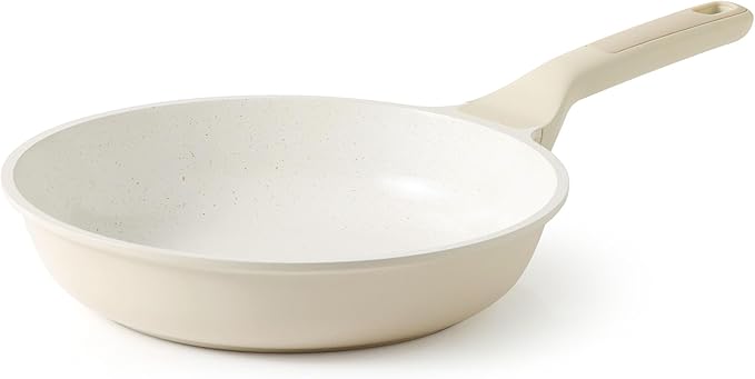 SENSARTE Nonstick Ceramic Frying Pan 8-Inch, Healthy Non Toxic Skillet, Induction Compatible Omelet Pan with Heat Resistant Handle, PFAS-Free, Cream White