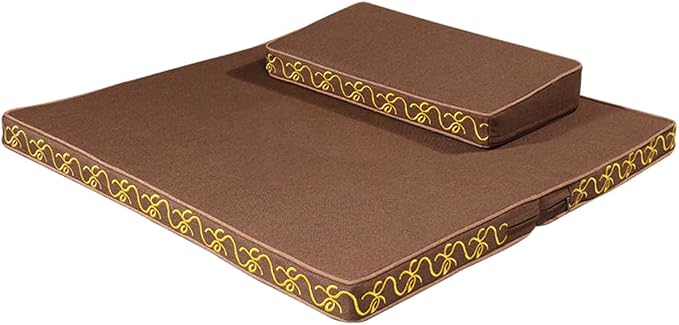 Portable Foldable Meditation Cushion Mat Set with Washable Cotton Linen Cover, Larger Thick Yoga Mat Bolster Floor Pillows Seating for Adults Meditation Accessories coffee1-60CM