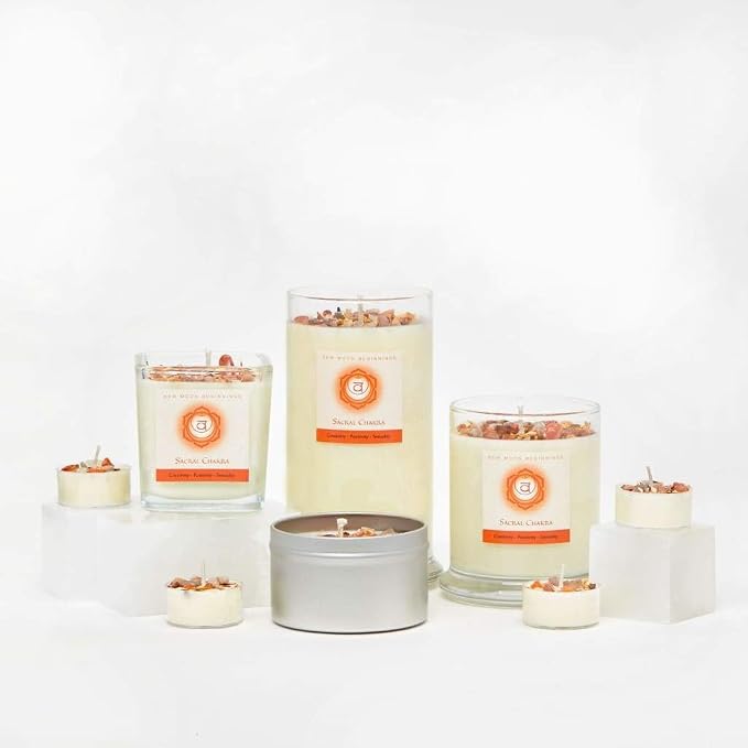 Sacral Chakra Candle by New Moon Beginnings - Chakra Candles - Dried Flower, Herb, & Crystal Candles - Aromatherapy Candles - Soy Candle