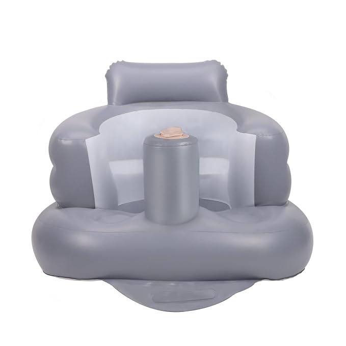 AirSwim Inflatable Baby Seat, Inflatable Baby Chair for Babies 3 Months and Up, Summer Blow Up Chair with Built in Air Pump, Infant Floor Seats for Learning to Sit, Palying, Camping, Grey