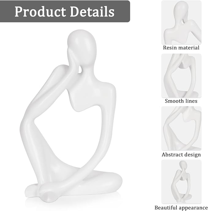 Sandstone Resin Thinker Statue Style Abstract Sculpture, White, 3pcs | Small Statue Collectible Figurines, Modern Aesthetic Ornament for Home Office Bookshelf Desktop Coffee Table Decor