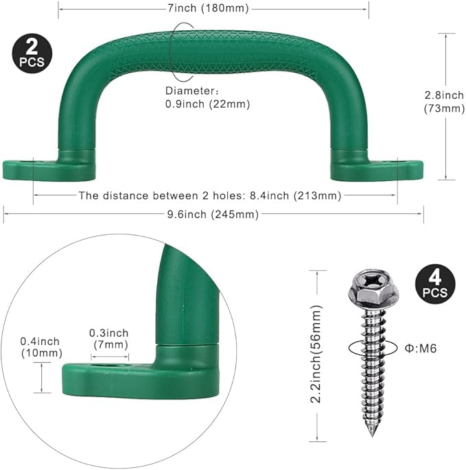 Dolibest 2-Pack Safety Handles for Swing Sets & Playsets - Monkey Bars with Anti-Skid Grip with Finger Indentations, Plastic Grab Handles, Easy Mounting for Climbing Frames, Playhouses, Treehouses