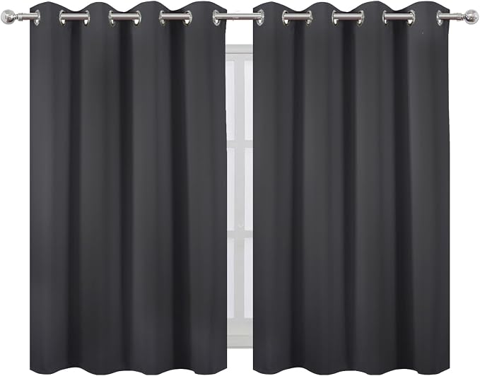 LEMOMO Dark Grey Thermal Blackout Curtains/52 x 45 Inch/Set of 2 Panels Room Darkening Curtains