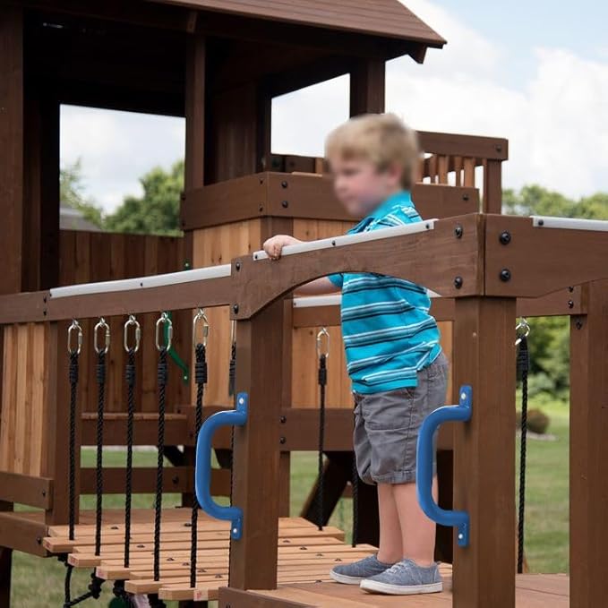 10 Inch Blue Metal Playground Handles 1 Pair, Playset Attachment Grab Handles, Swing Set Accessories Safety Grab Bar, Hand Grips for Playhouse,Treehouse, Jungle Gym, Climbing Frame-500LBS