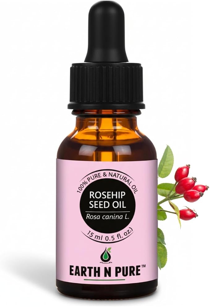 Earth N Pure Rosehip Seed Oil | 100% Pure Natural Cold Pressed Carrier Oil | Premium Quality for Face, Hair, Skin, Nails, Body Massage & DIY Beauty Care | Hexane Free | 15ml