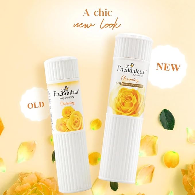 Ench Antaur Charming Perfumed Talcum Powder, Floral French Fragrance for Women, Refreshing & Soothing, Fine Texture, Absorbs Moisture & Prevents Odour, 75g Travel Size, Pack of 2