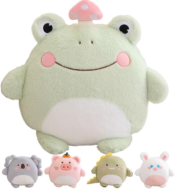 Frog Plush Pillow, Cute Frog Stuffed Animal Plush Toy Throw Pillow Kawaii Plushies Gift for Kids Girls Adults Valentines Birthdays
