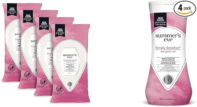 Summer's Eve Simply Sensitive Daily Gentle Feminine Wipes, Removes Odor, pH balanced, 32 count & Simply Sensitive Daily Gentle All Over Feminine Body Wash, Removes Odor