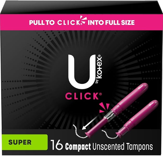 U by Kotex Click Compact Tampons, Super Absorbency, Unscented, 16 Ct (Pack of 4)