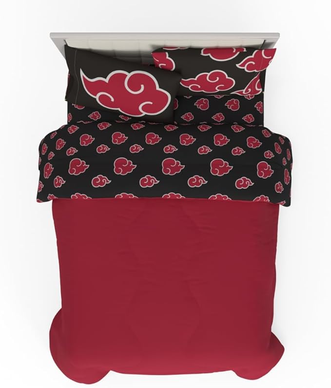 Collectibles Naruto Anime Akatsuki Bedding 7 Piece Super Soft Reversible Comforter and Sheet Set with Sham, Queen, (Officially Licensed Product) By Franco