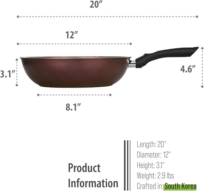 TECHEF - Art Pan 12" Wok/Stir-Fry Pan, Coated 5 times with Teflon Select Non-Stick Coating (PFOA Free) - Made in Korea (with Lid)