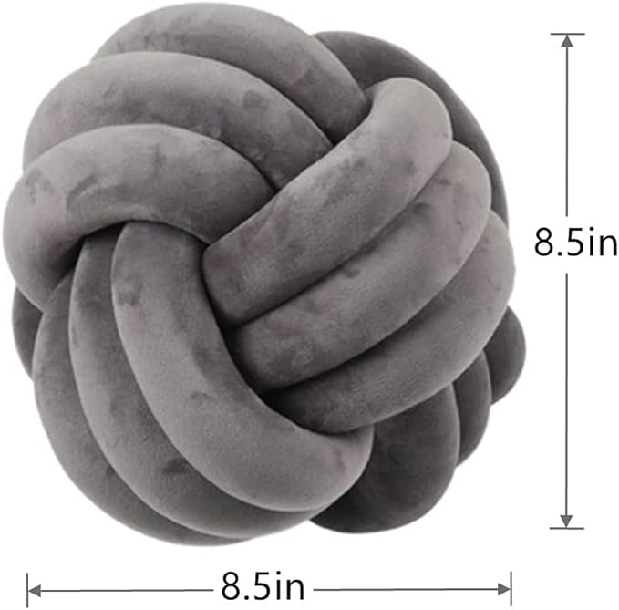 Knot Pillow Ball Round Cushion Pillows, Children Room Decoration Plush Toys Calming Stress Relief Toy (Dark Gray,8.5in/22cm)