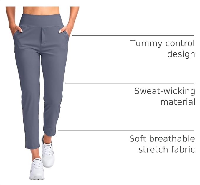 YYV Women's Golf Pants High Waist Stretch Ankle Pants with Pockets | Work Ankle Pants, Dress Pants with 4 Pockets, For Yoga Business Travel Casual