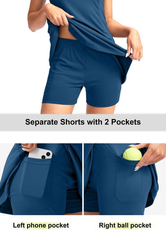 Viodia Women's Tennis Golf Dress with Shorts | Active, Exercise, Workout, Sports, Athletic, Dresses for Women, with Zipper Pockets