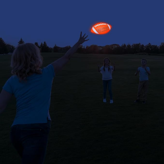 Light Up Football, Glow in The Dark Balls Toys, Junior NO 6 - Birthday Gifts for Boys Kids Teen Youth 8 9 10 11 12 Year Old, Catch Games in Backyard Evening, Camping, Beach, Outdoor (Orange+White)