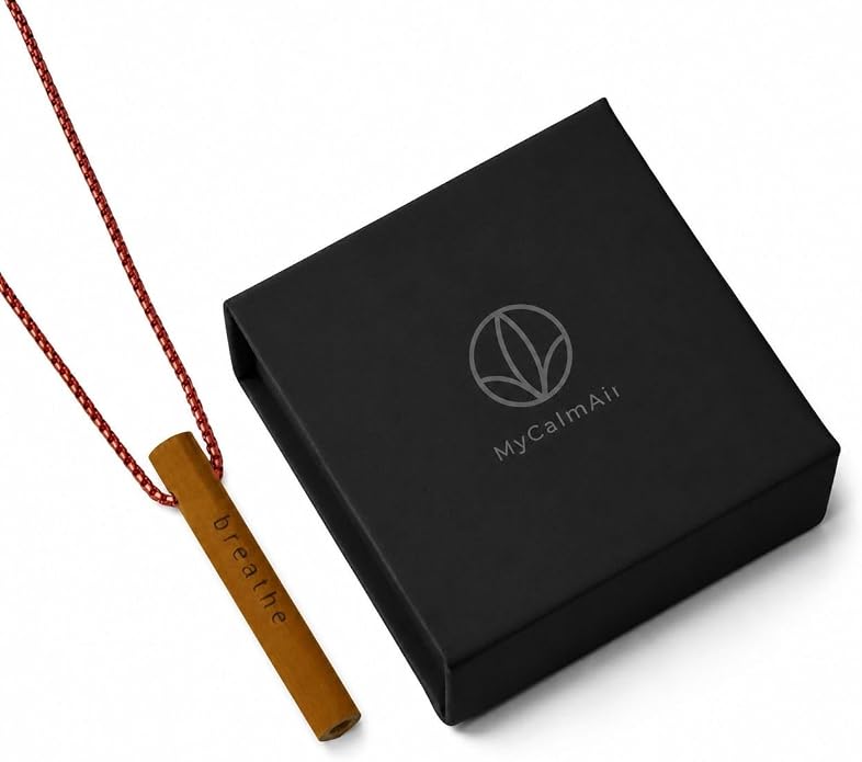 Bamboo Breathing Necklace for Meditation, Mindfulness Tool, Stress Reducer, Eco-Friendly Breathe Pendant, Portable Relaxation Gift for Men & Women