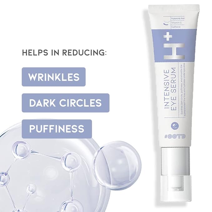 Korean Under Eye Serum for Dark Circles, Wrinkles and Puffy Eye Bags, Hydrating Firming Anti-Aging Treatment with Hyaluronic Acid Vitamin C Caffeine, Vegan Serum 30g