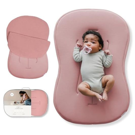 Snuggle Me® Baby Lounger Curve (0-6 Months) - Premium Organic Cotton with Foam Core, Machine-Washable Cover, Buttery-Soft & Breathable CSPC Compliant Infant Lounger Baby Nest with Travel Bag - Gumdrop