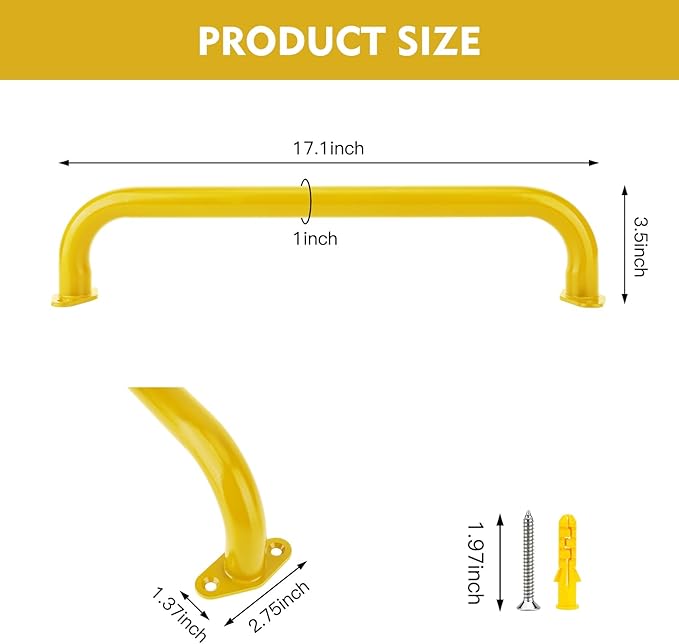 BiJun17 inch Metal Playground Handles,Monkey Bars Indoor Heavy Duty Ceiling Grab Bars for Indoor Outdoor Playgrounds Climbing Frames,Treehouses,and Wall ladders (Yellow Set of 6)