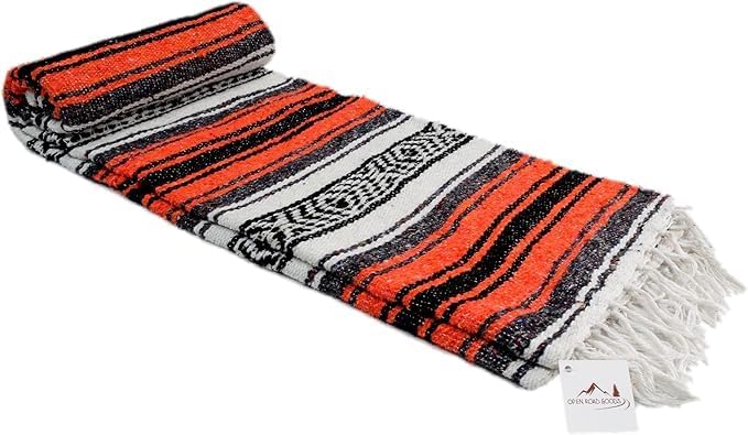 Open Road Goods Bulk Falsa Blankets - Handwoven Authentic Mexican Falsa - Great for Weddings, Yoga, Beach, Picnics, or Mexican Throw! (Orange/Black, 7 Pack)