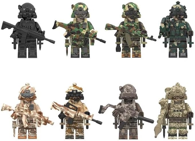 Minifigure 8 PCS Bulk Action Figure Featuring U.S. Special Forces Minifigures with Accessories, Great Stocking Stuffer or Boys Girls Gift for Christmas Stockings and Birthdays.