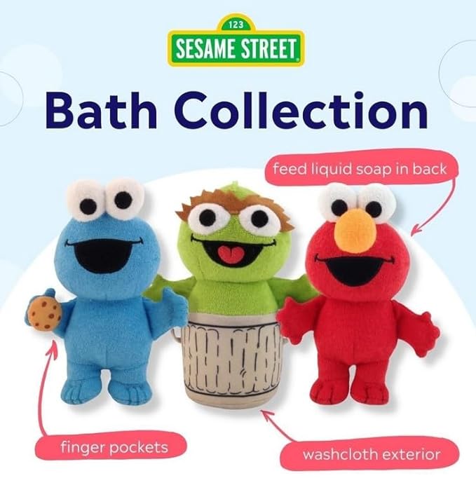 SoapSox Kids Exfoliating Bath Scrub (Oscar The Grouch Sesame Street) - Soft Animal Toy Wash Cloth Sponge with Soap Pocket Insert - Fun Loofah Characters for Babies, Kids and Children