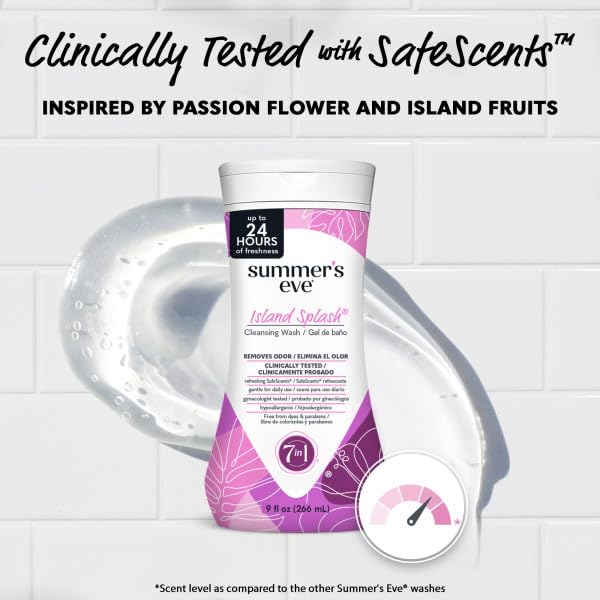 Summer's Eve Island Splash Feminine Cleansing Wash, Daily Intimate Wash, Removes Odor, pH Balanced, Gentle for Sensitive Skin, 9 Ounce (Pack of 12)