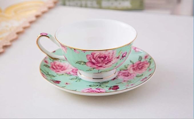 BTaT- Floral Tea Cups and Saucers Set of 4, 7 oz | Porcelain Tea Cup Set Assorted Colors Gold Trim Dishwasher Freezer Safe