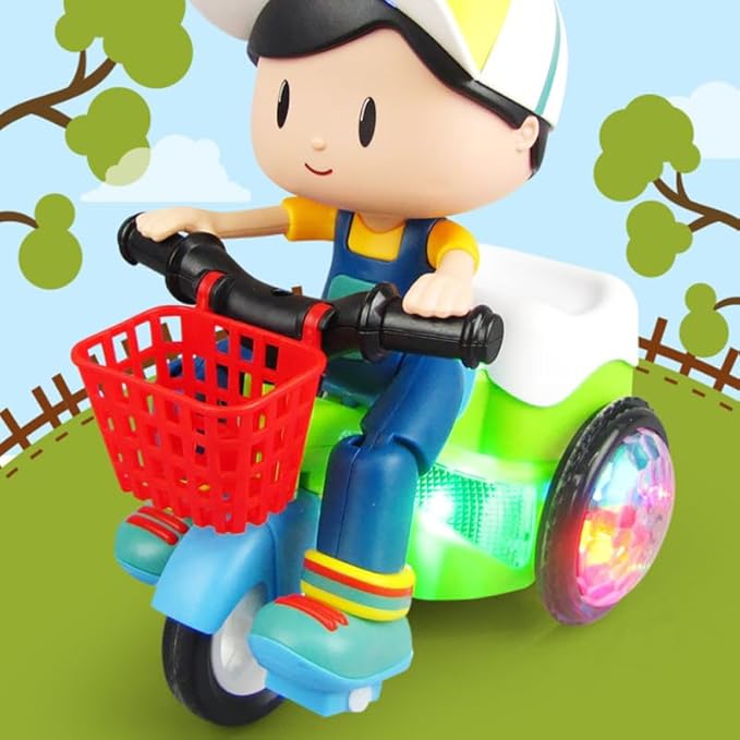 Stunt Tricycle Toy for Boys, 360° Rotating Electric Kids Vehicle with Colorful Lights & Music, Automatic Direction Change Action Toy for Toddlers (Random Color)
